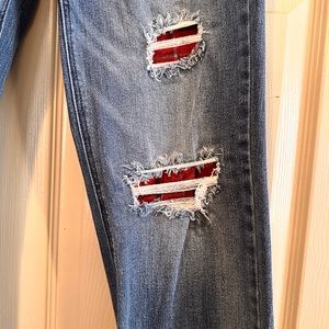 Judy Blue bootcut mid rise jeans with plaid patch